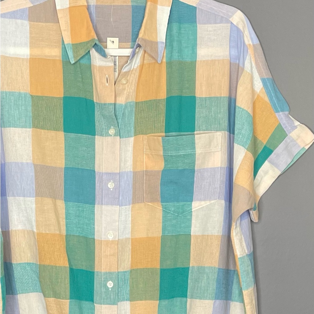 Madewell Gingham Linen Cotton Tie Front Shirt Short Sleeve NWT - Picture 5 of 11